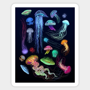 Glowing colorful variety jellyfish illustration Sticker